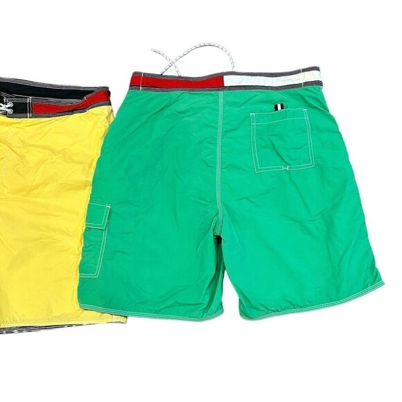 Lot 2 TOMMY HILFIGER mens Y2K yellow Green TOMMY FLAG Swim Trunks Shorts Large - Picture 4 of 12